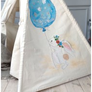 Вигвам для детей  "Кролик и шар" рисунок акварелью с ковриком